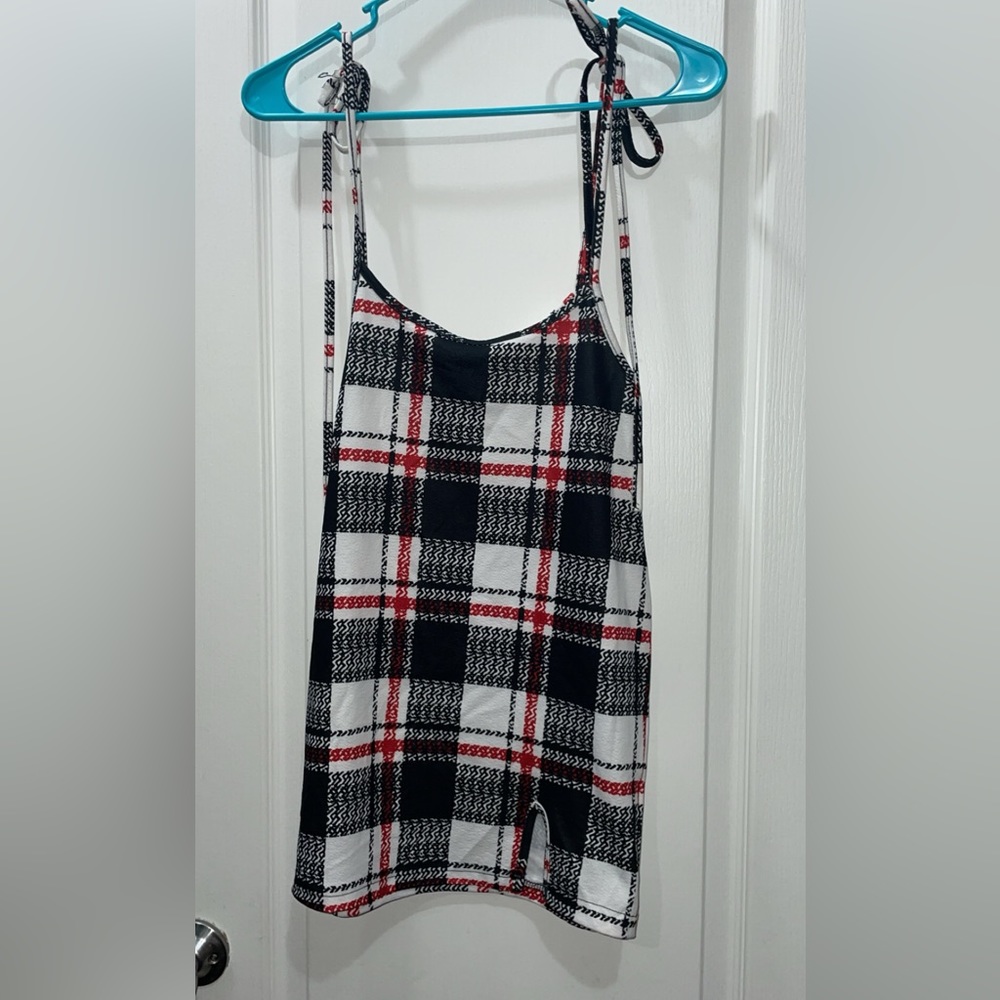 Plaid Tie Shoulder
Overall Dress multicolor